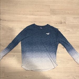 Hollister Navy to White Ombre Long Sleeve Tee
